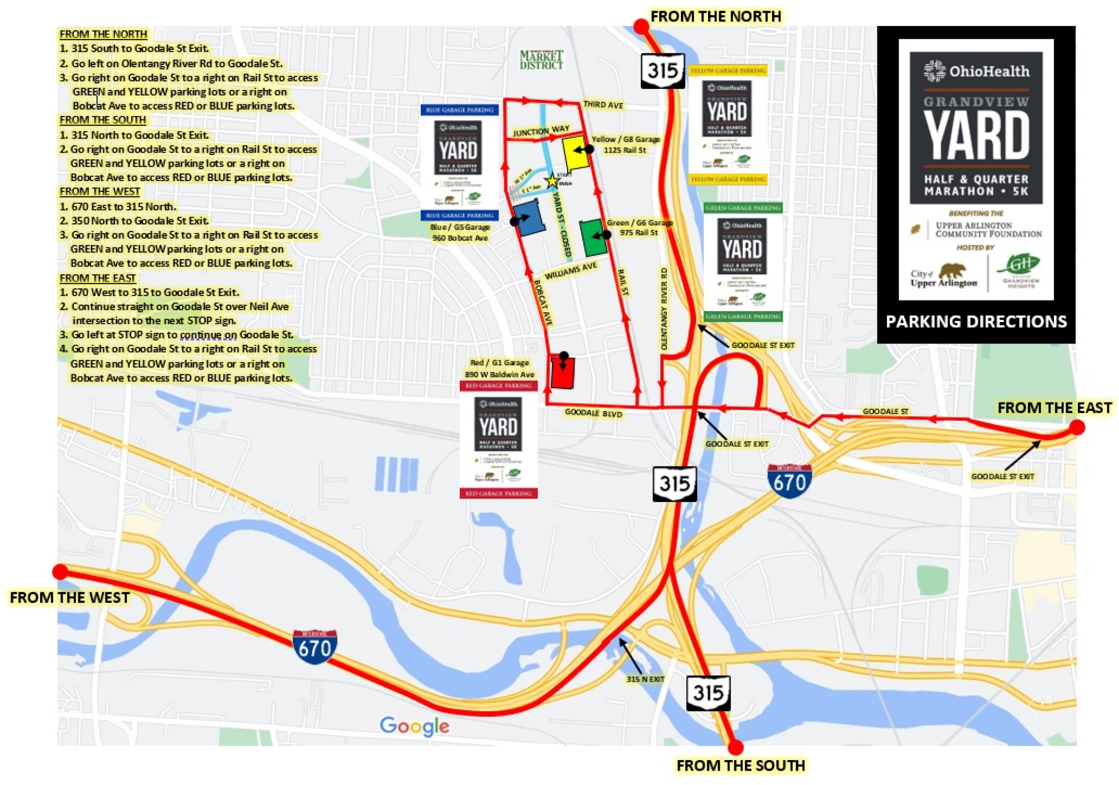Parking Map » OhioHealth Grandview Yard Half & Quarter Marathon
